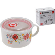 Кружка для супа с крышкой с паровыпуском, 850 мл, керамическая, FLOWERS-2  ...PERFECTO LINEA 17-902177
