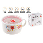 Кружка для супа с крышкой с паровыпуском, 850 мл, керамическая, FLOWERS-2  ...PERFECTO LINEA 17-902177