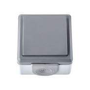 Выключатель одноклавишный открытой установки, пылеструезащ., серый, Пралеска Аква  ...BYLECTRICA А110-2131(03)