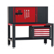 Верстак метал.-й с защитной накладкой на столешнице(790х1440х1500), навесным 4-х полочным ящиком(400...Rock FORCE RF-50254