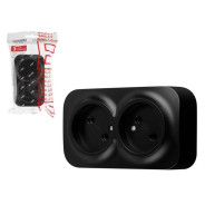 Розетка 2-ая (открытая, б/з) черная, Bailly  LEIDEN ELECTRIC 8760908060163