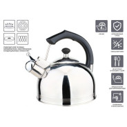 Чайник со свистком, нержавеющая сталь, 4.0 л, Classic Breakfast (Диаметр 22 см., высота 24,5 см., об...PERFECTO LINEA 52-335003