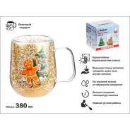 Кружка стеклянная с двойными стенками, 380 мл, серия CHRISTMAS-2 (Стеклянная кружка ручной работы из...PERFECTO LINEA 30-380261