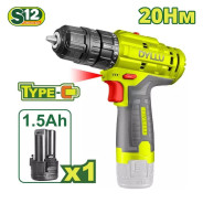 Дрель-шуруповерт аккумуляторная, 12В, 1АКБ 1,5 А/ч,  0-400/0-1500 об/мин, 20 Нм ,  ...DYLLU DTCDS520