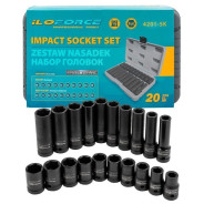 Набор головок 20пр., 1/2'', 6гр. (короткие 38мм/глубокие 78мм: 10-19мм)  ...ILOforce IF-4201-5K