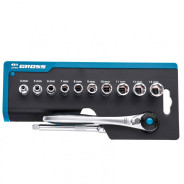 Набор торцевых головок, трещотка 120 зубьев, 12 предметов, 1/4", CrV  ...Gross 14141