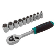 Набор торцевых головок, 1/4", головки 4 - 13 mm, с трещот. ключом, CrV, 11 предм.  ...Stels 14125