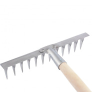 Грабли, нержавеющая сталь, 290х1300 мм, 12 витых зубьев, деревянный черенок  ...Сибртех 61754