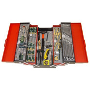 Ящик инструм (3 уровня, раскл.мет.) с метрическим и дюймовым набором инструмента и головок, 112пр.  ...Force 50235-112