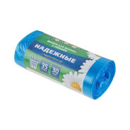 Мешки для мусора с ушками, 35 л, 30 шт, синие, "НАДЕЖНЫЕ" (50х57.5см/12мкм)   ...РОМАШКА ВЛ03430У