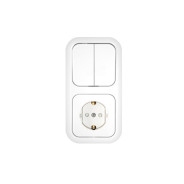 Блок белый выключатель двухклавишный + розетка с заземляющим контактом  ...BYLECTRICA 2В-РЦ-555