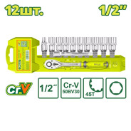 Набор торцевых головок с трещоткой 1/2", 10-24мм (12 шт.)  DYLLU DTST2212