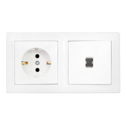 Блок белый выключатель одноклавишный + розетка с заземляющим контактом  ...BYLECTRICA В-РЦ-701
