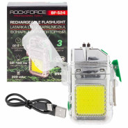 Фонарь светодиодный аккумуляторный с функцией импульсной зажигалки (3 режима работы, СОВ LED 300мАч,...Rock FORCE RF-BF-524