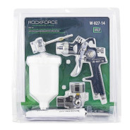 Краскораспылитель с регулятором давления и дополнительной дюзой, 1.4 мм; 1.7 мм, HVLP, бак 600 мл,  ...Rock FORCE RF-W-827-14