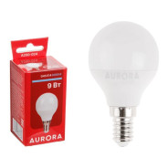 Лампа светодиодная G45 ШАР 9Вт 230В E14 6000K  AURORA A200-024