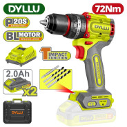 Дрель-шуруповерт ударная аккумуляторная, 20В, 2АКБ 2,0 А/ч,  72Нм, 0-500/0-2000 об/мин,30000уд/мин, ...DYLLU DTCDP7281