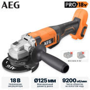 Углошлифмашина аккумуляторная AEG BEWS18-125X2-0 (без батареи)AEG Powertools 4935498182