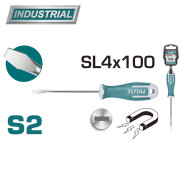 Отвертка шлицевая SL4 100 мм  TOTAL THT264100
