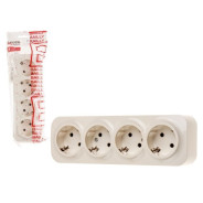 Розетка 4-ая (открытая, с/з) бежевая, Bailly  LEIDEN ELECTRIC 8760908060293
