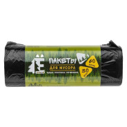 Мешки для мусора, 60 л, 30 шт, "Е-Ромашка", черные (58х68 см/ 6 мкм)  ...РОМАШКА ЕЛР60-30/35