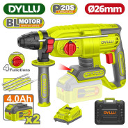 Перфоратор аккумуляторный , 20В, 2АКБ 4,0 А/ч, 2,5Дж, уд/мин 0-5000, скор. хол. хода 0-1100об/мин,  ...DYLLU DTLM1B262