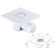 Сливной трап горизонтальный D 50 решетка пласт. 150х150 mm  NOVA 5020