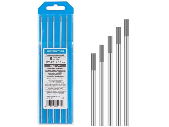 Электрод вольфрамовый серый WC-20, Ф 3.0 mm (набор 5 шт)  SOLARIS WM-4519