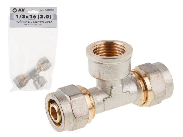 Тройник шт.-вн.-шт. 16x1/2"x16 mm AV Engineering AVE309007