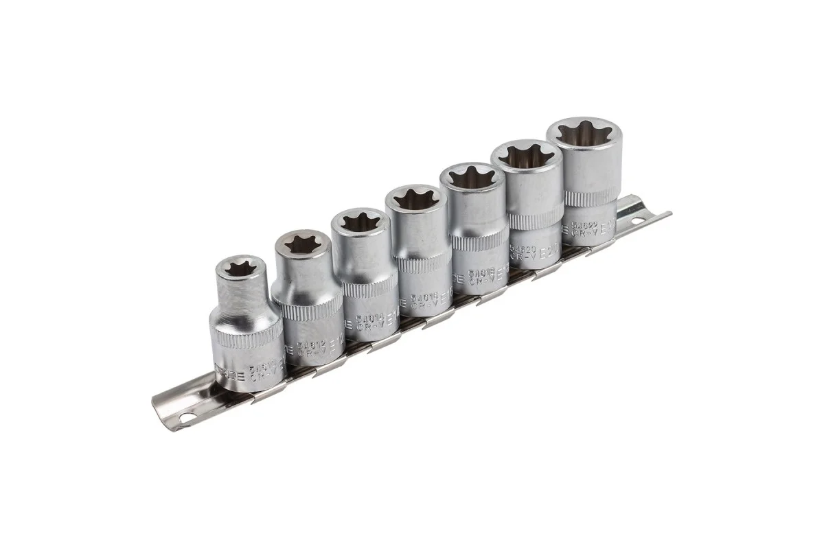 Головки набор 1/2", E10-E22, 7пр. Е-профиль на планке Rock FORCE RF-4073