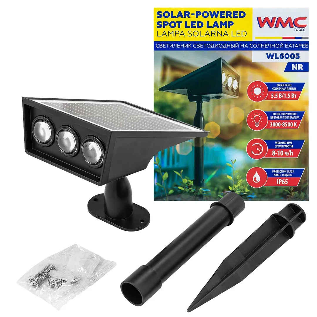 Светильник светодиодный на солнечной батарее (1500мАч, 3 светодиода SMD) WMC TOOLS WMC-WL6003
