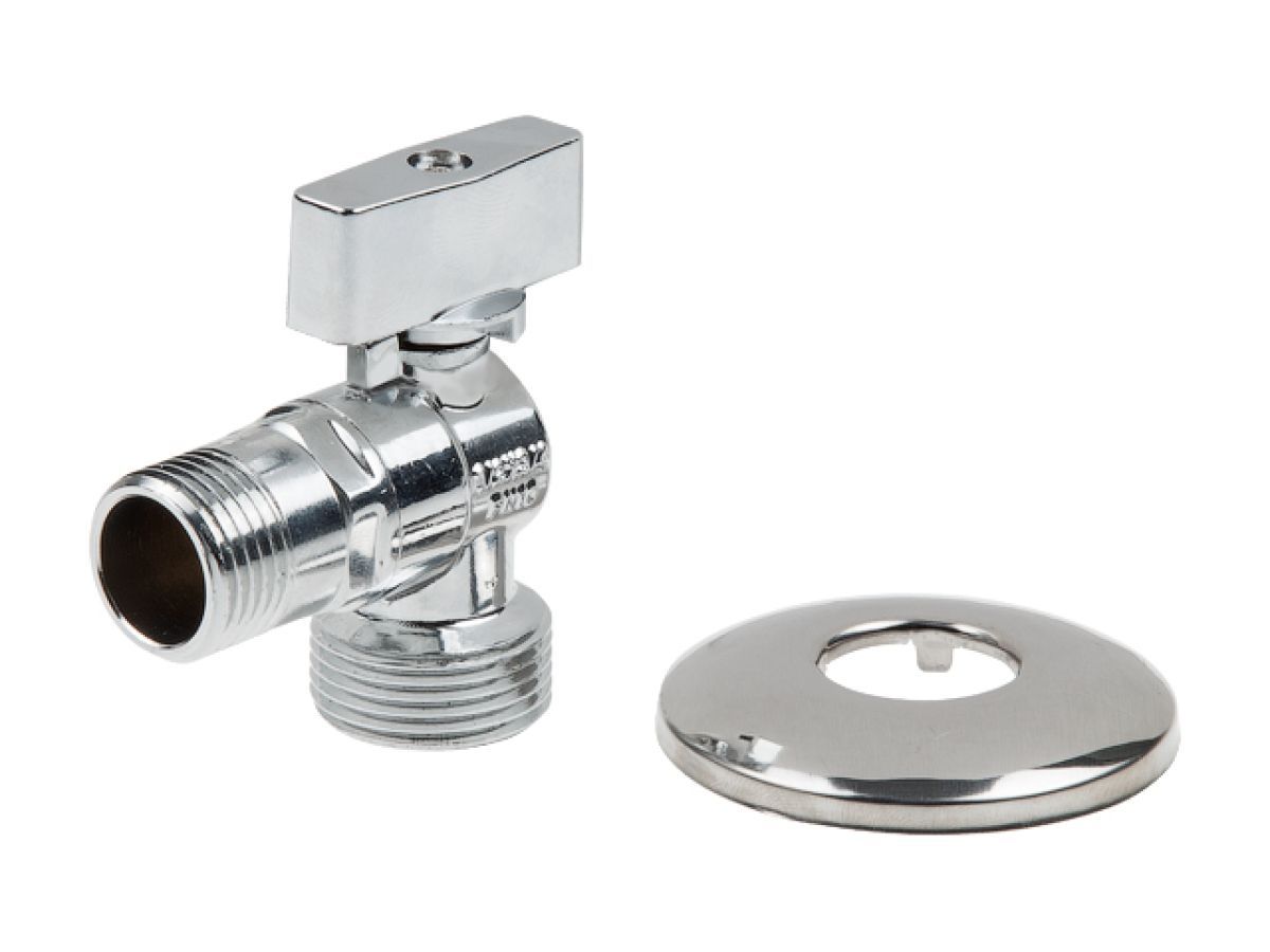 Кран шаровый угловой 1/2" нар.х 3/4" нар. для стир. машины ХРОМ. AV Engineering AVE3923412