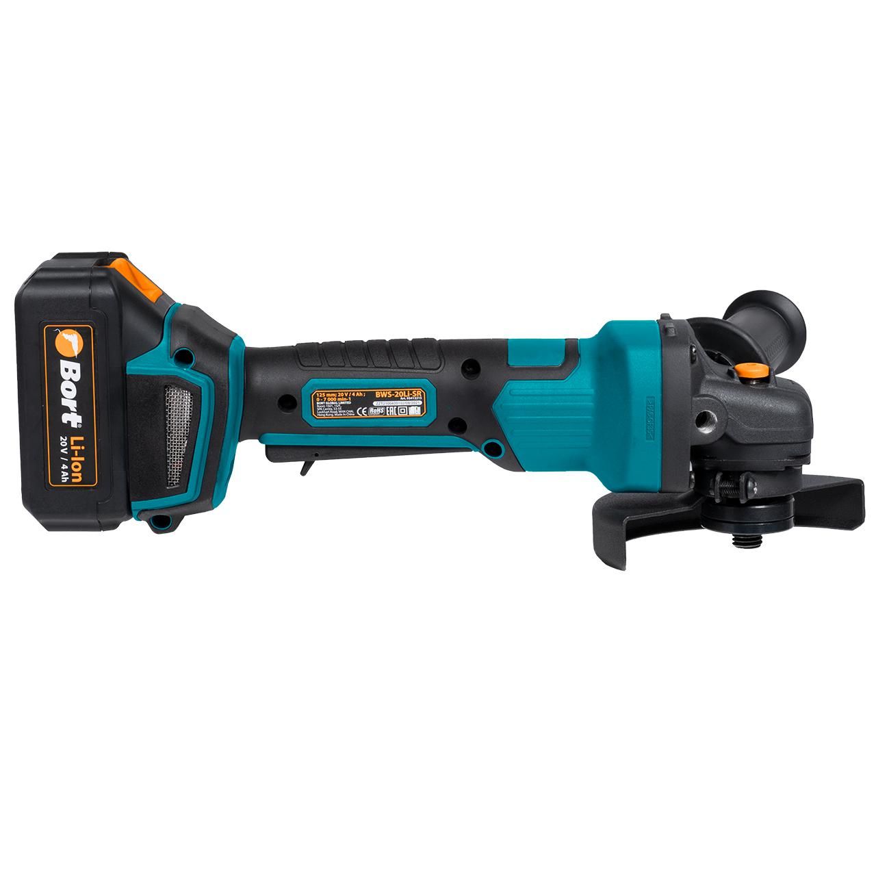 Углошлифмашина аккумуляторная , 20В, 125мм, 7000 об.мин,  2АКБ 4,0 А/ч, Bort BWS-20Li-SR