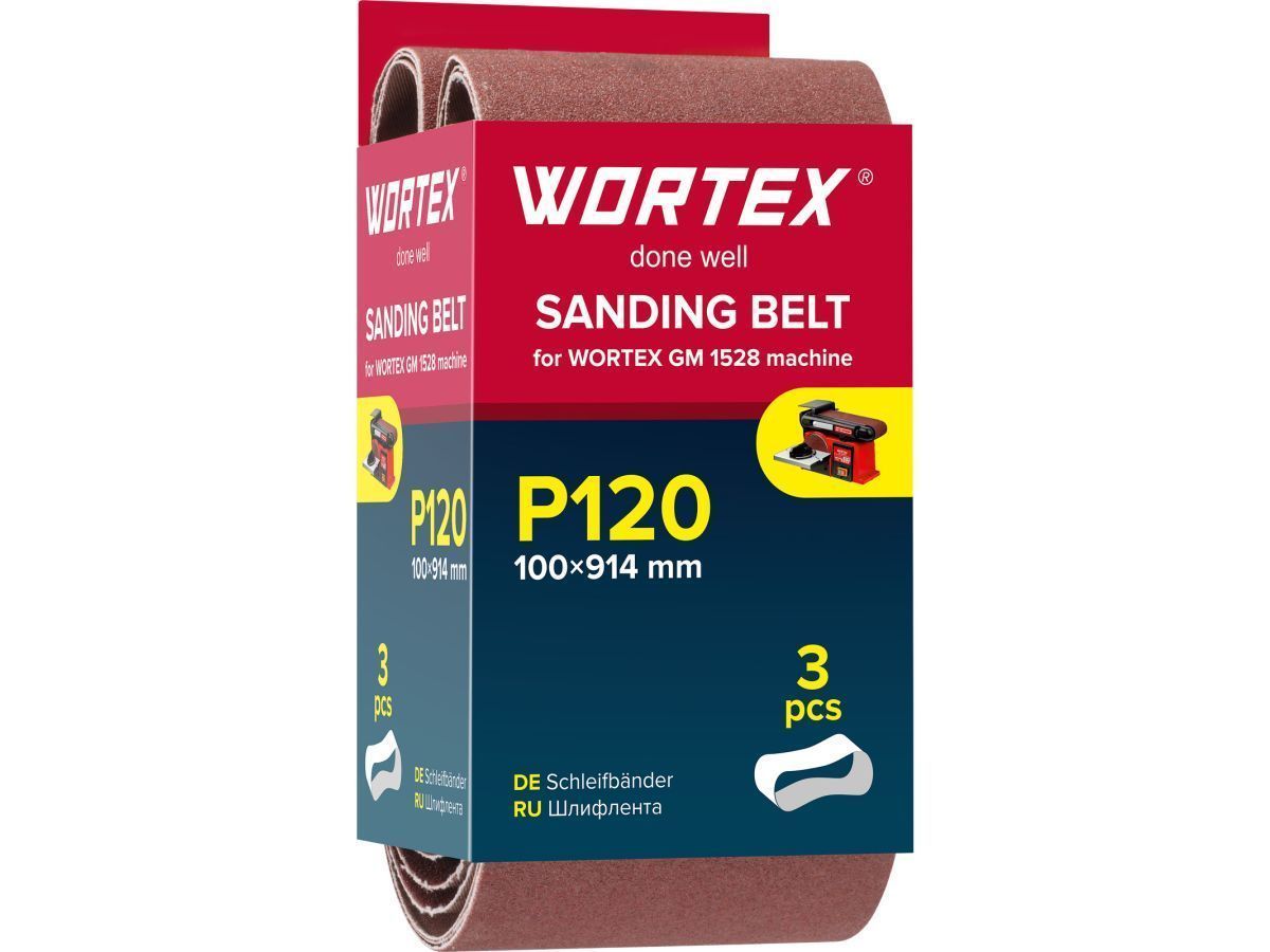 Шлифлента 100x914 мм P120 бесконечная 3 шт. для станка GM 1528 WORTEX 1325976