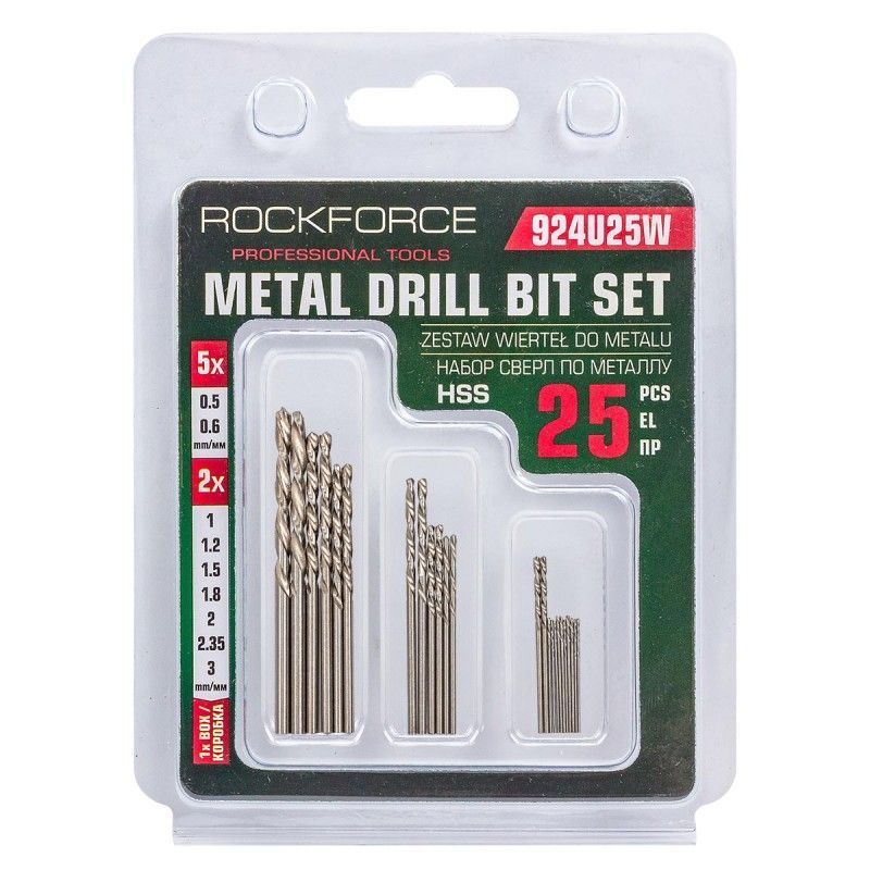 Сверла по металлу, набор 25пр. 0.5-3мм RockFORCE Rock FORCE RF-924U25W