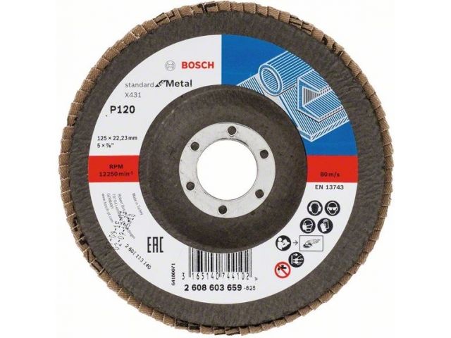 Круг лепестковый 125x22.2 mm K120 конический STANDARD FOR METAL BOSCH 2608603659