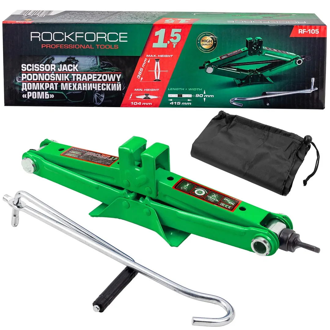 Домкрат механический "ромб" 1.5т (h min 104мм, h max 385мм, L-415мм) Rock FORCE RF-105
