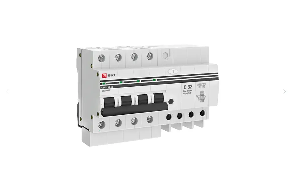 Диф. автомат 4P S 32А 100мА тип АС х-ка C эл. 4,5кА АД-4 EKF DA4-32-100S-pro