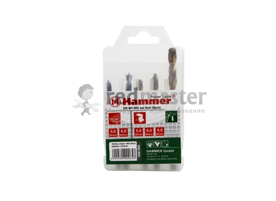 Набор сверел Hammer Flex 202-905 DR set No5 (5pcs) 5-8mm металл\дерево, 5шт. Hammer 202-905 Hammer 202-905