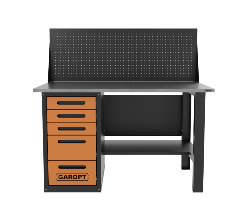 Верстак однотумбовый 5 ящиков с экраном Garopt оранжевый1400*700 Garopt GT1400STY5PP.orange