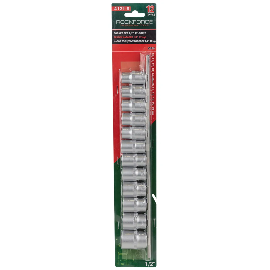 Набор головок 12пр. 1/2" 12гр. 10-24мм, Rock FORCE RF-4121-9