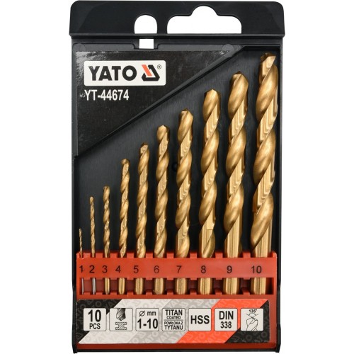 Сверла по металлу 1-10mm HSS-TiN (набор 10пр.) YATO YT-44674 YATO YT-44674