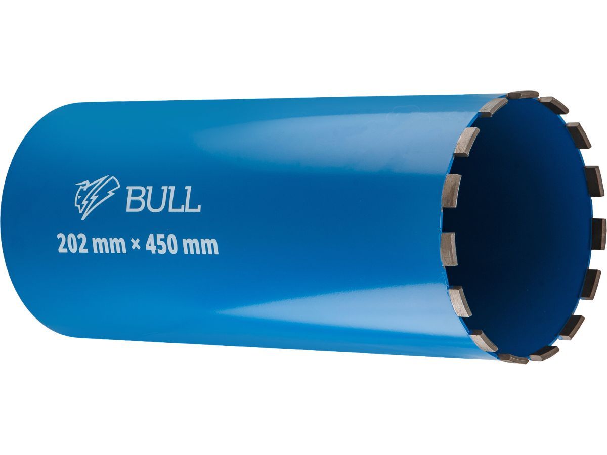 Коронка алмазная d 202мм железобетон, L450мм, 1 1/4", мокрое сверление BULL 2329250