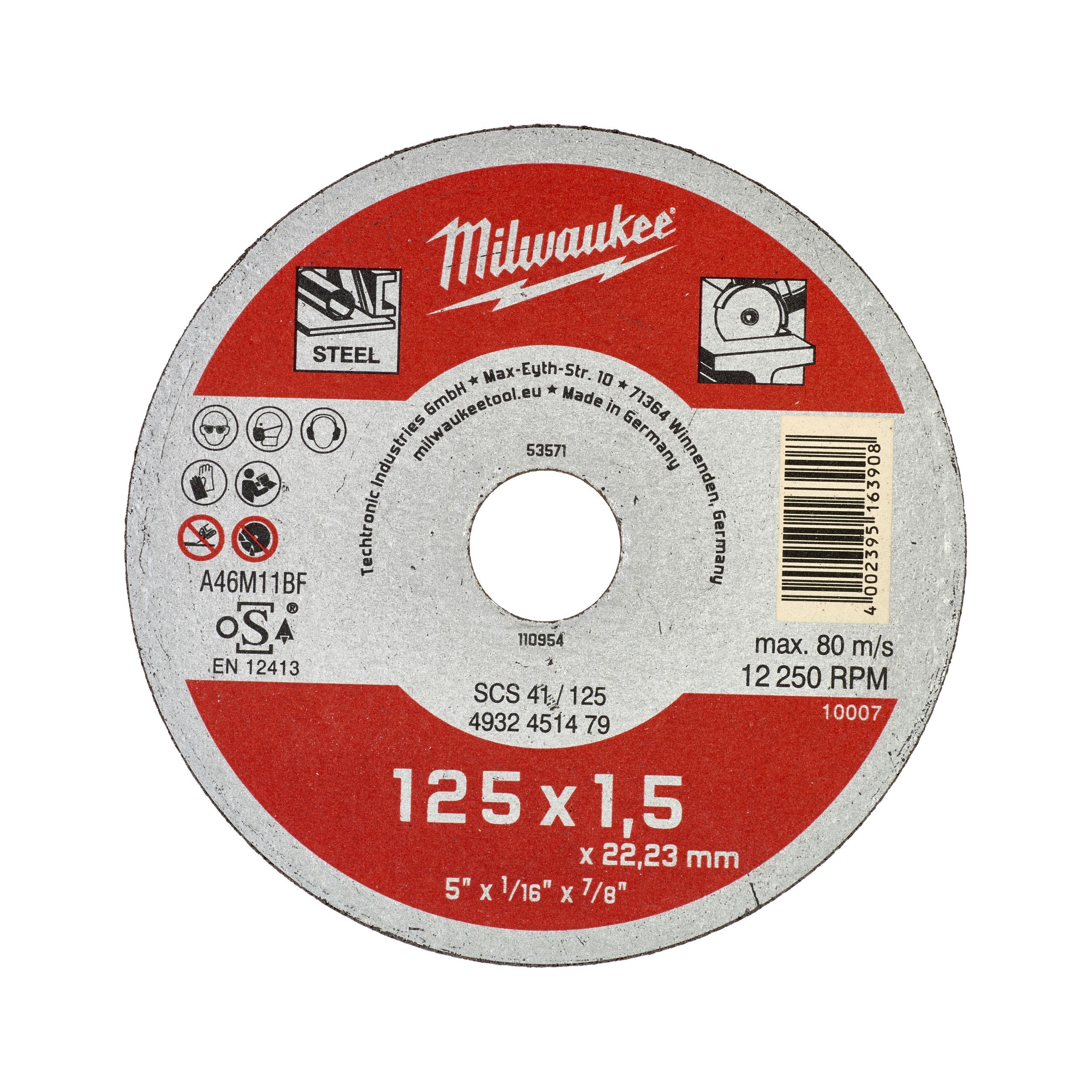 Круг отрезной по металлу 125х1,5х22,23 мм SCS 41 MILWAUKEE 4932451479