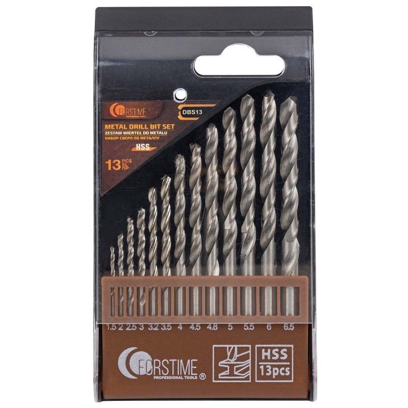Сверла по металлу, набор 13пр. (1.5-6.5мм)  FORSTIME FT-DBS13