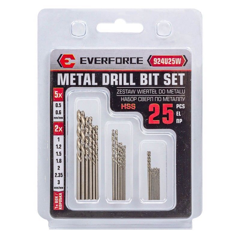 Сверла по металлу, набор 25пр. 0.5-3 мм  EVERFORCE EF-924U25W