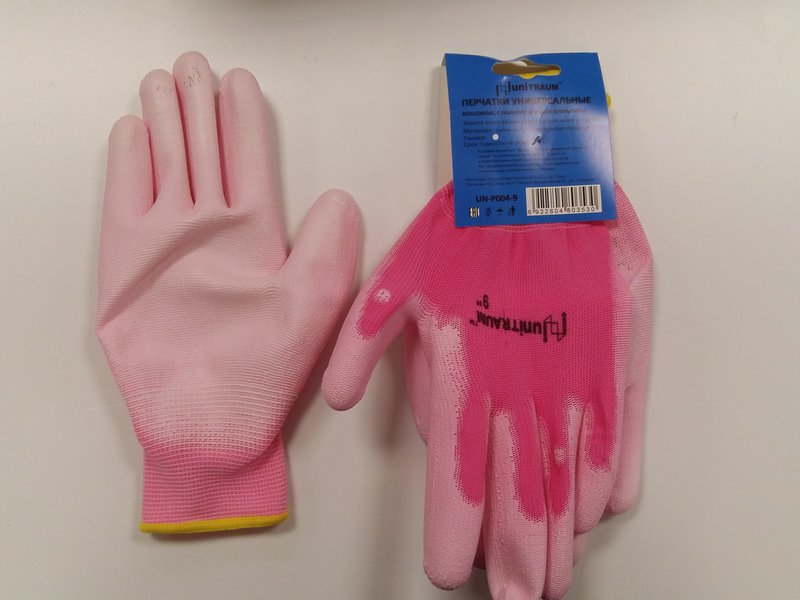 Перчатки универсальные (розовые), с полиуретановым покрытием. р-8  ...UNITRAUM UN-P004-8