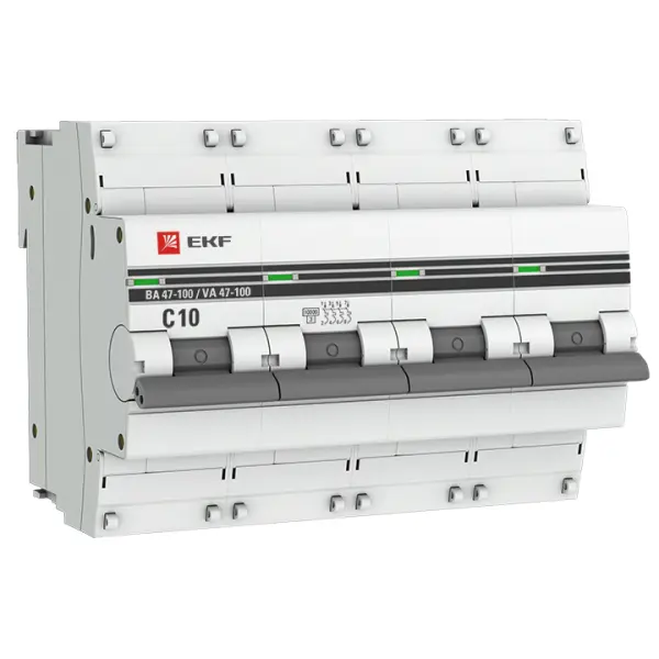 Автоматический выключатель 4P 10А (C) 10kA ВА 47-100 PROxima EKF mcb47100-4-10C-pro