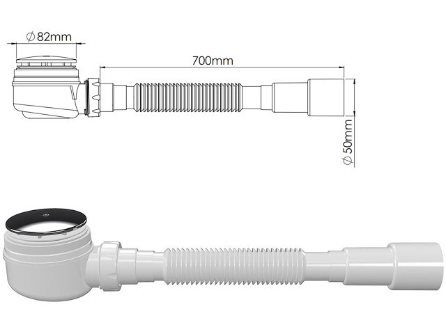 Сифон для душевого поддона выпуск 80 mm, выход гибкая труба 1 1/2" - 40/50mm  ...NOVA 1624