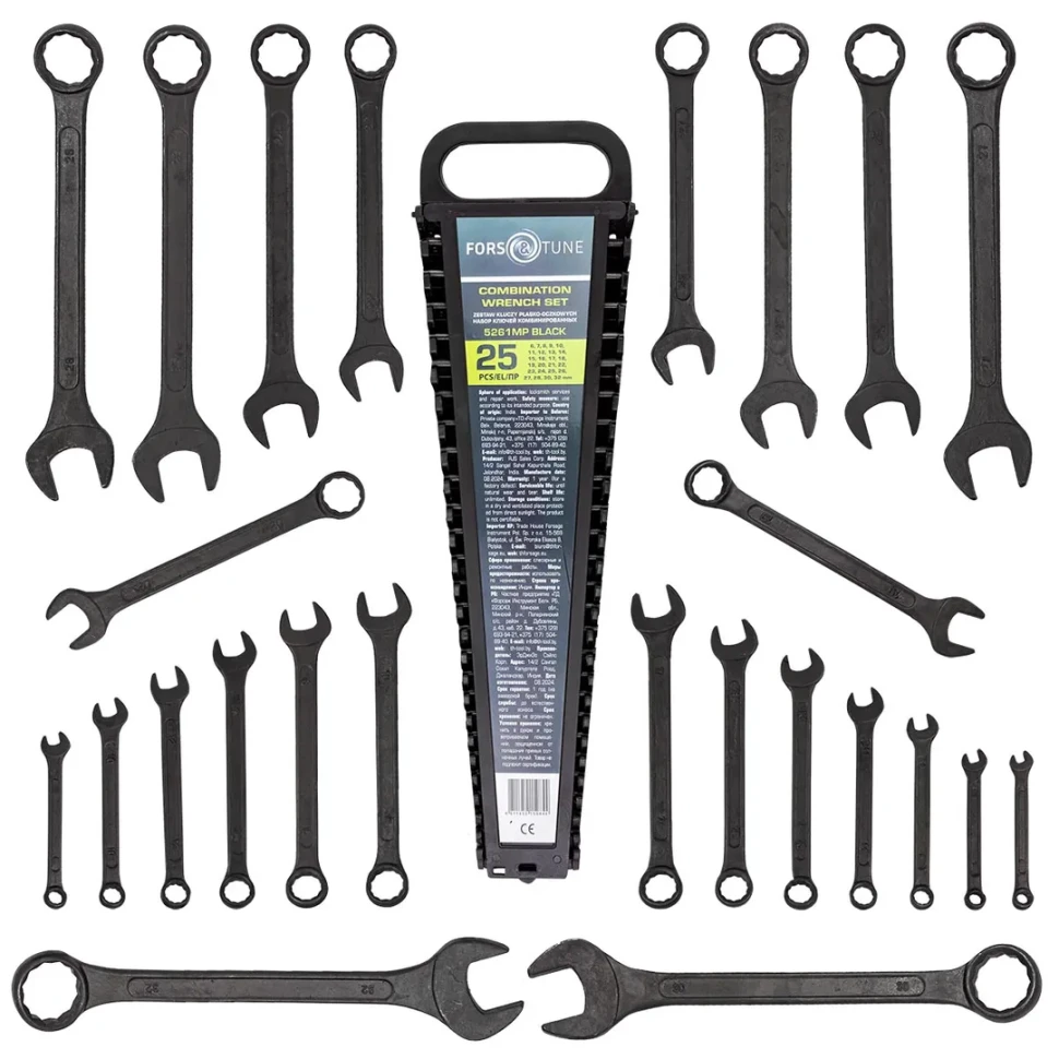 Ключи комбинированные, набор 25пр. (6-28, 30, 32мм)  FORSandTUNE FORSandTUNE-5261MP BLACK